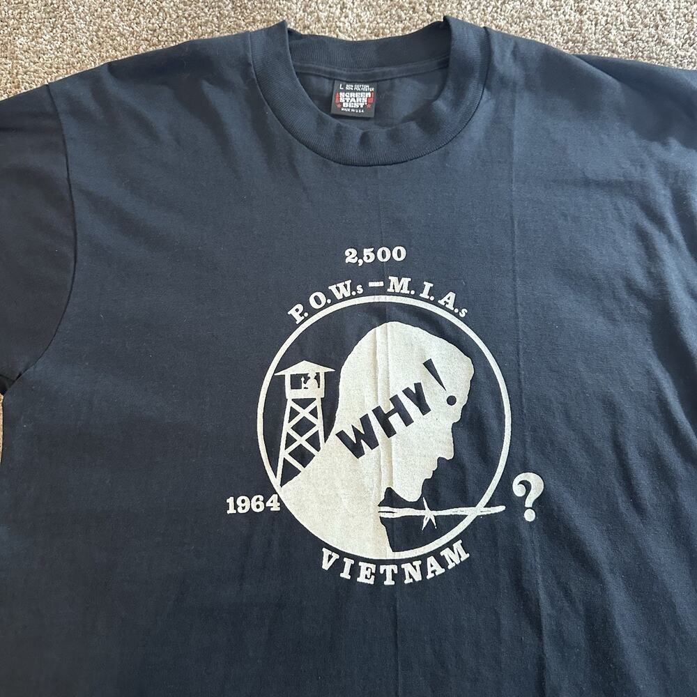 vintage 80s USA single stitch POW MIA Vietnam War T-Shirt soft thin SZ Large L